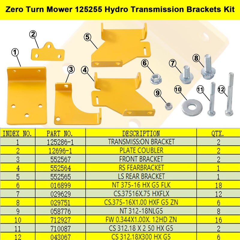 مجموعة أدوات نقل الحركة المائية Zero Turn Mower 125255 لجزازة Hustler Raptor SD/SDX، تتضمن دعامات مائية L/R وأجهزة 552564، 552565، 552566، 552567. - Image 2